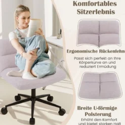 Schneidersitz Stuhl mit Rollen Drehstuhl ohne Armlehnen Schreibtischstuhl mit breiter Sitzfläche