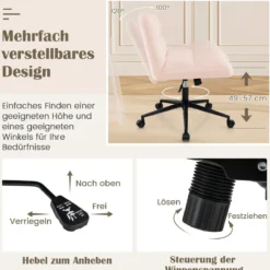 Schneidersitz Stuhl mit Rollen Drehstuhl ohne Armlehnen Schreibtischstuhl mit breiter Sitzfläche