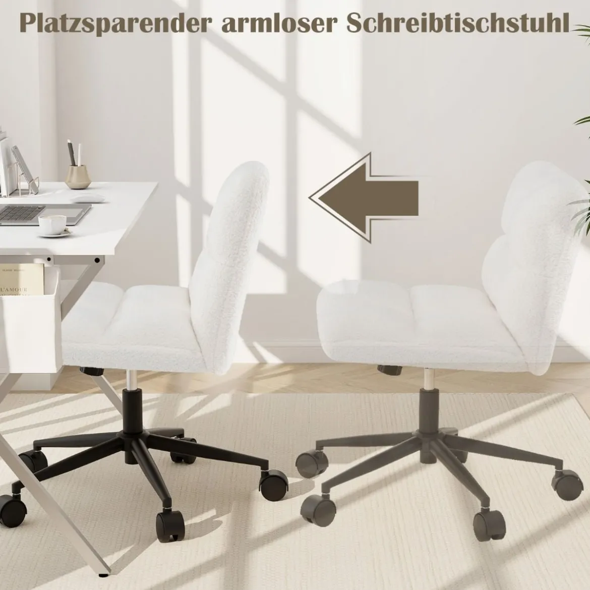 Schneidersitz Stuhl mit Rollen Drehstuhl ohne Armlehnen Schreibtischstuhl mit breiter Sitzfläche