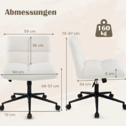 Schneidersitz Stuhl mit Rollen Drehstuhl ohne Armlehnen Schreibtischstuhl mit breiter Sitzfläche