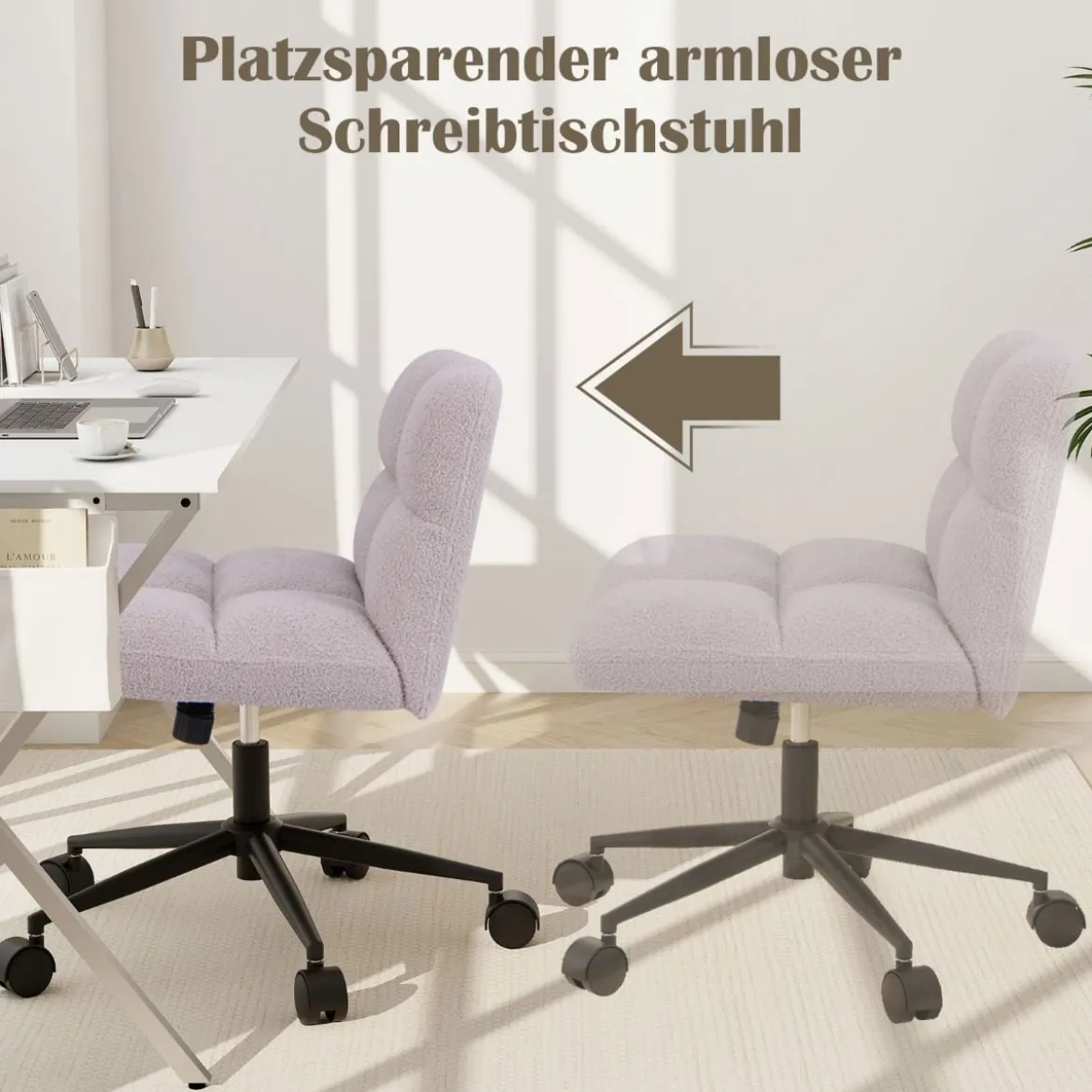 Schneidersitz Stuhl mit Rollen Drehstuhl ohne Armlehnen Schreibtischstuhl mit breiter Sitzfläche