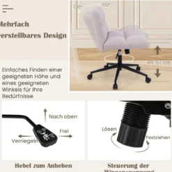 Schneidersitz Stuhl mit Rollen Drehstuhl ohne Armlehnen Schreibtischstuhl mit breiter Sitzfläche