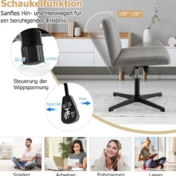 Schneidersitz Stuhl ohne Armlehnen Drehstuhl mit breiter Sitzfläche Schreibtischstuhl
