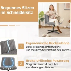 Schneidersitz Stuhl ohne Armlehnen Drehstuhl mit breiter Sitzfläche Schreibtischstuhl
