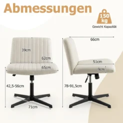 Schneidersitz Stuhl ohne Armlehnen Drehstuhl mit breiter Sitzfläche Schreibtischstuhl