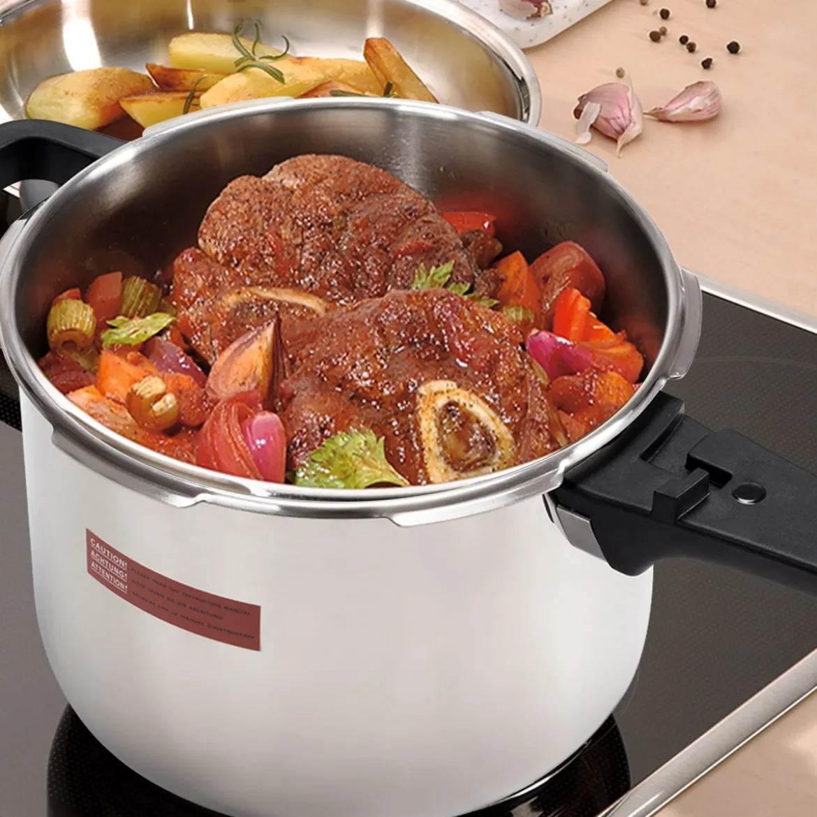 Schnellkochtopf 6 L Pressure Cooker Dampfkochtopf mit Sicherheitsventil Edelstahl 42,5 x 24,8 x 23 cm