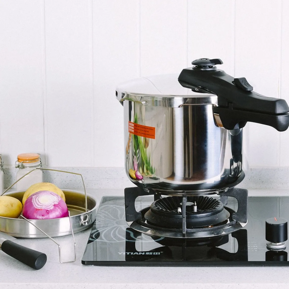 Schnellkochtopf 6 L Pressure Cooker Dampfkochtopf mit Sicherheitsventil Edelstahl 42,5 x 24,8 x 23 cm
