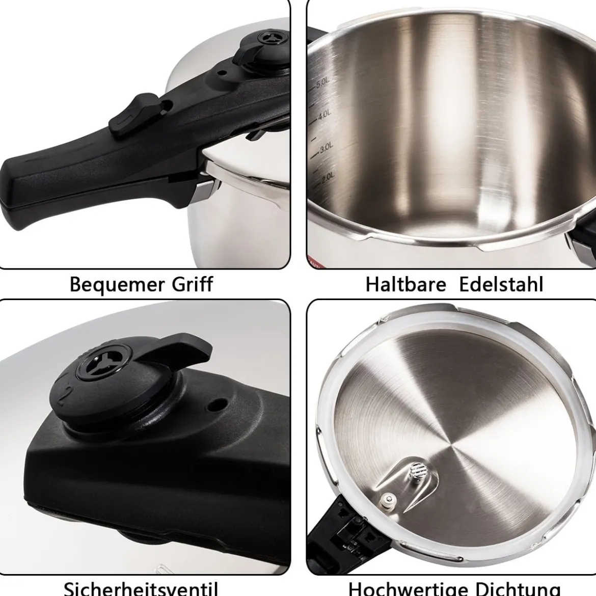 Schnellkochtopf 6 L Pressure Cooker Dampfkochtopf mit Sicherheitsventil Edelstahl 42,5 x 24,8 x 23 cm