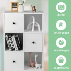 Schrank mit 6 Fächern Freistehendes Lagerregal mit 3 Würfeln 60 x 30 x 89 cm Weiß