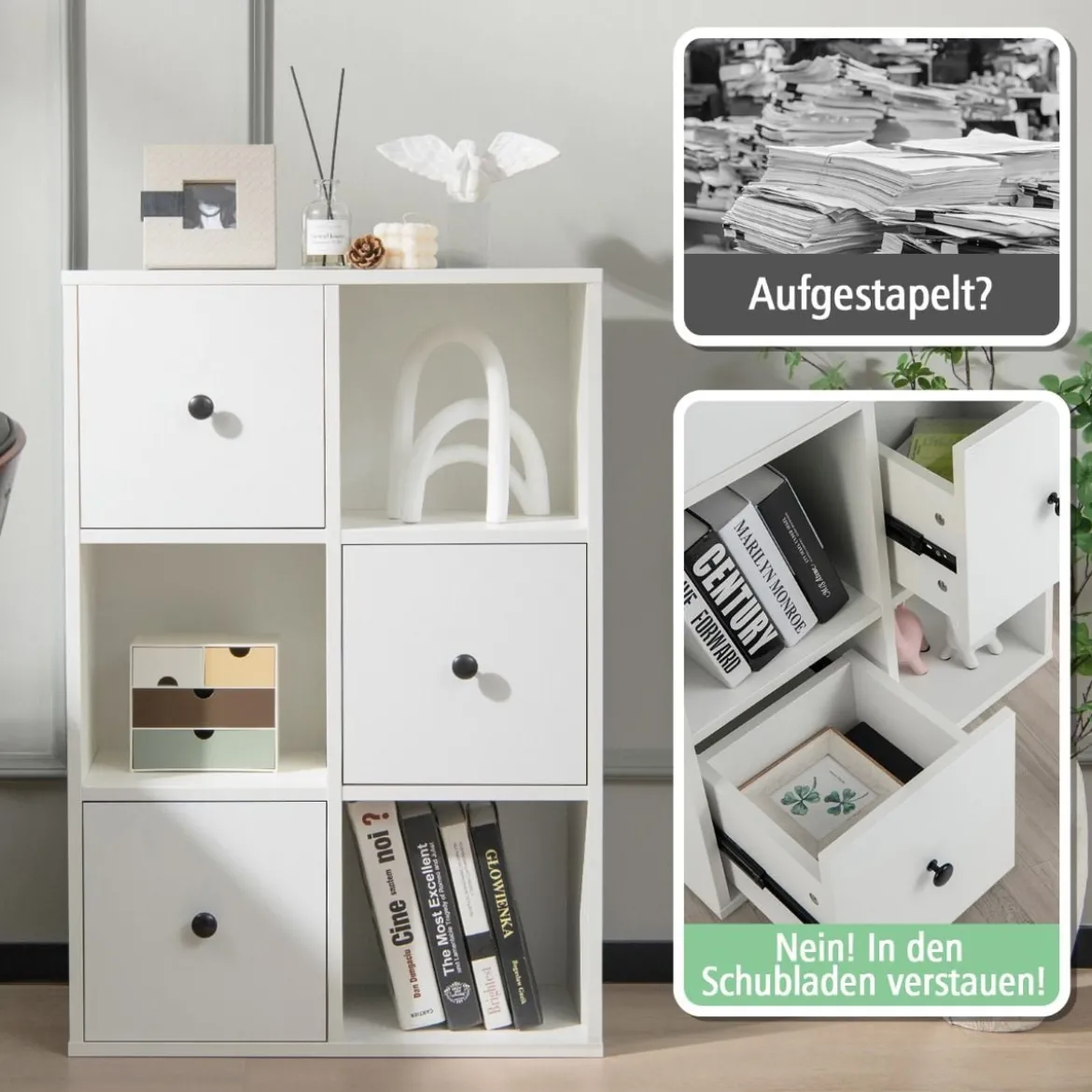 Schrank mit 6 Fächern Freistehendes Lagerregal mit 3 Würfeln 60 x 30 x 89 cm Weiß