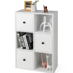 Schrank mit 6 Fächern Freistehendes Lagerregal mit 3 Würfeln 60 x 30 x 89 cm Weiß