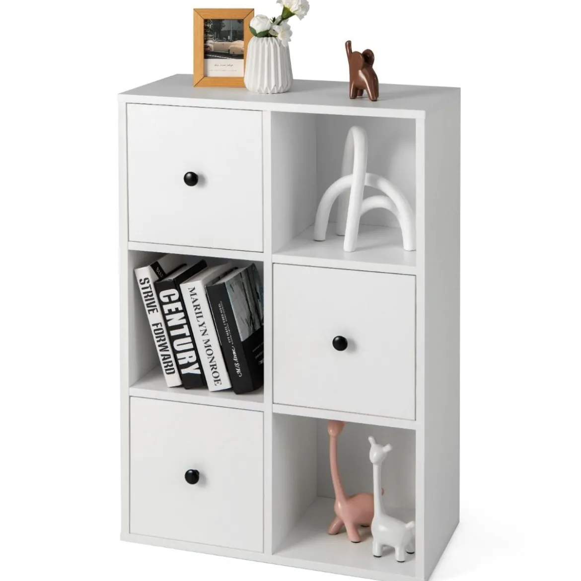 Schrank mit 6 Fächern Freistehendes Lagerregal mit 3 Würfeln 60 x 30 x 89 cm Weiß