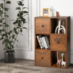 Schrank mit 6 Fächern Freistehendes Lagerregal mit 3 Würfeln 60 x 30 x 89 cm Braun