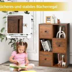 Schrank mit 6 Fächern Freistehendes Lagerregal mit 3 Würfeln 60 x 30 x 89 cm Braun