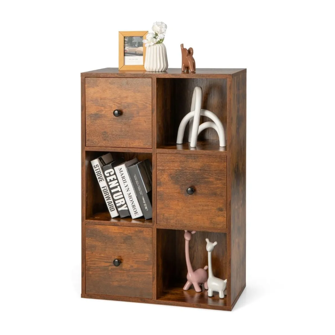 Schrank mit 6 Fächern Freistehendes Lagerregal mit 3 Würfeln 60 x 30 x 89 cm Braun