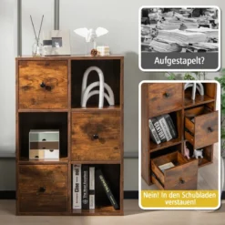 Schrank mit 6 Fächern Freistehendes Lagerregal mit 3 Würfeln 60 x 30 x 89 cm Braun