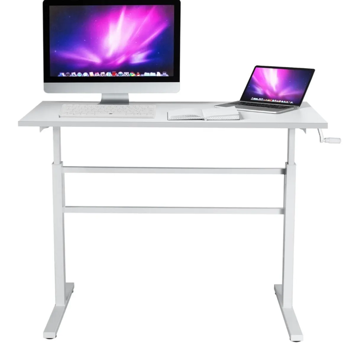 Schreibtisch Arbeitstisch mit Kurbel Computertisch höhenverstellbar 120 x 60 x 75-113 Weiß