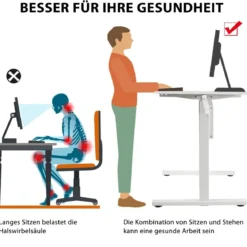 Schreibtisch Arbeitstisch mit Kurbel Computertisch höhenverstellbar 120 x 60 x 75-113 Weiß