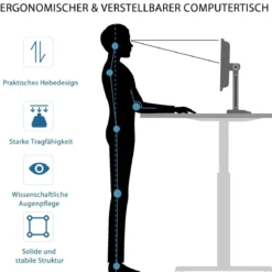 Schreibtisch Arbeitstisch mit Kurbel Computertisch höhenverstellbar 120 x 60 x 75-113 Weiß