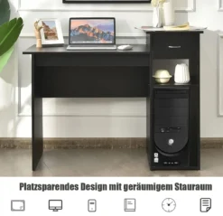 Schreibtisch aus Holz Computertisch mit Schublade & Regalen 104 x 50 x 82 cm Schwarz
