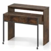 Schreibtisch ausziehbar kleiner Computertisch mit 2 Schubladen & Rollen 100 x 63 x 88 cm Braun