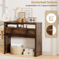 Schreibtisch ausziehbar kleiner Computertisch mit 2 Schubladen & Rollen 100 x 63 x 88 cm Braun
