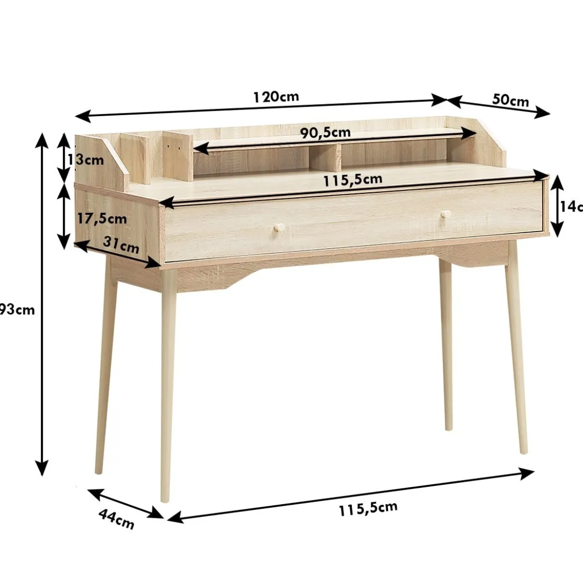 Schreibtisch Computertisch mit Schublade Bürotisch aus Massivholz PC-Arbeitsplatz 120 x 50 x 93 cm Natur
