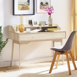 Schreibtisch Computertisch mit Schublade Bürotisch aus Massivholz PC-Arbeitsplatz 120 x 50 x 93 cm Natur