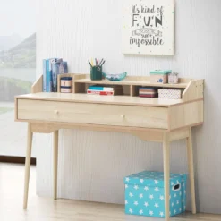 Schreibtisch Computertisch mit Schublade Bürotisch aus Massivholz PC-Arbeitsplatz 120 x 50 x 93 cm Natur