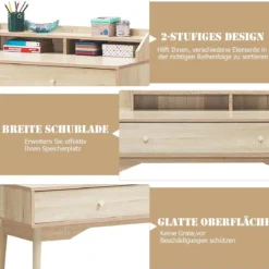 Schreibtisch Computertisch mit Schublade Bürotisch aus Massivholz PC-Arbeitsplatz 120 x 50 x 93 cm Natur