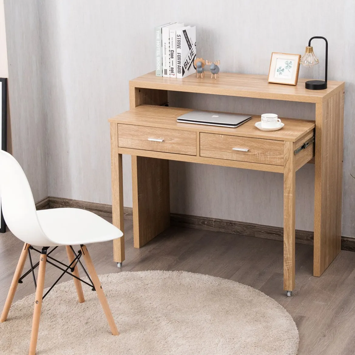 Schreibtisch Computertisch mit 2 Schubladen Bürotisch PC-Tisch Natur