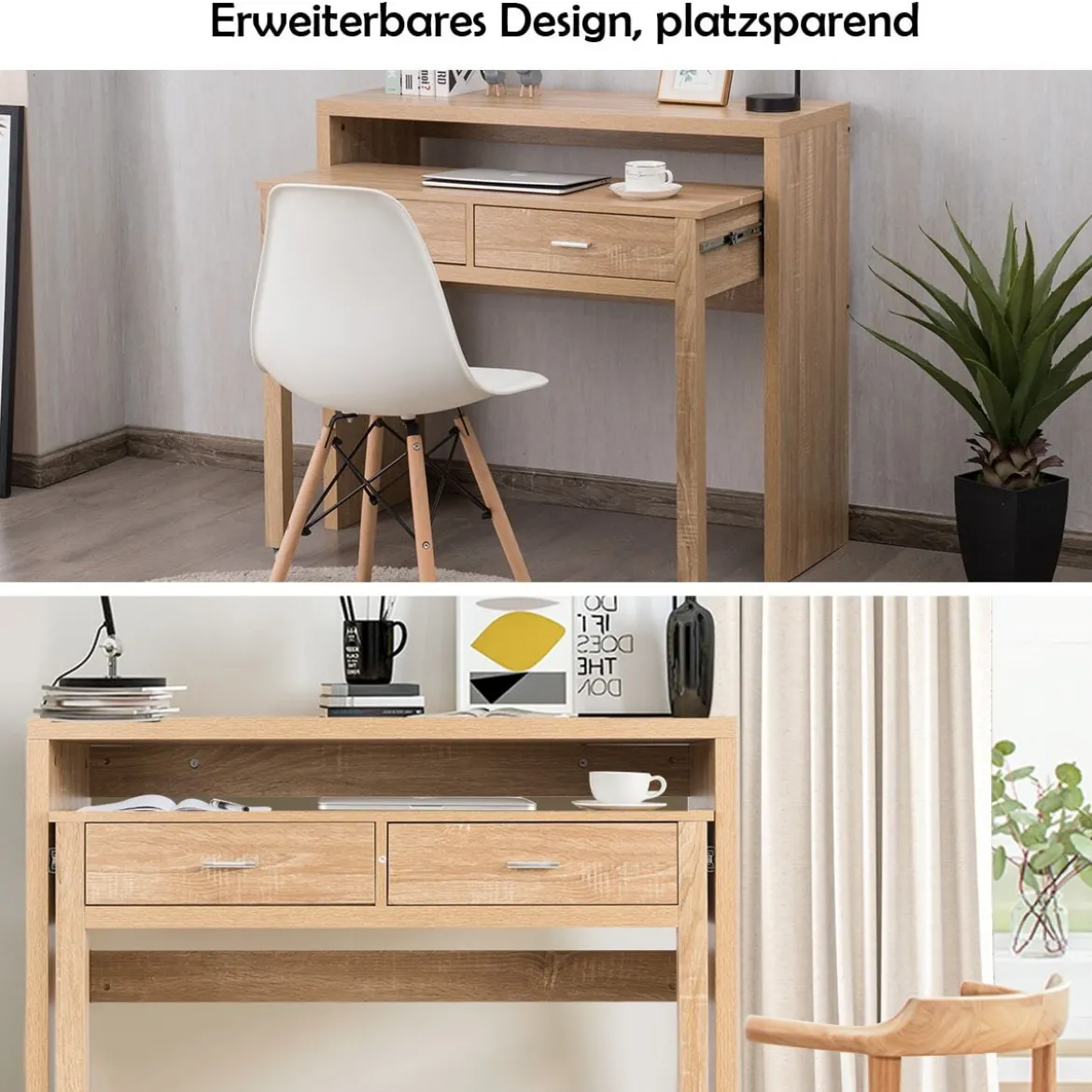 Schreibtisch Computertisch mit 2 Schubladen Bürotisch PC-Tisch Natur