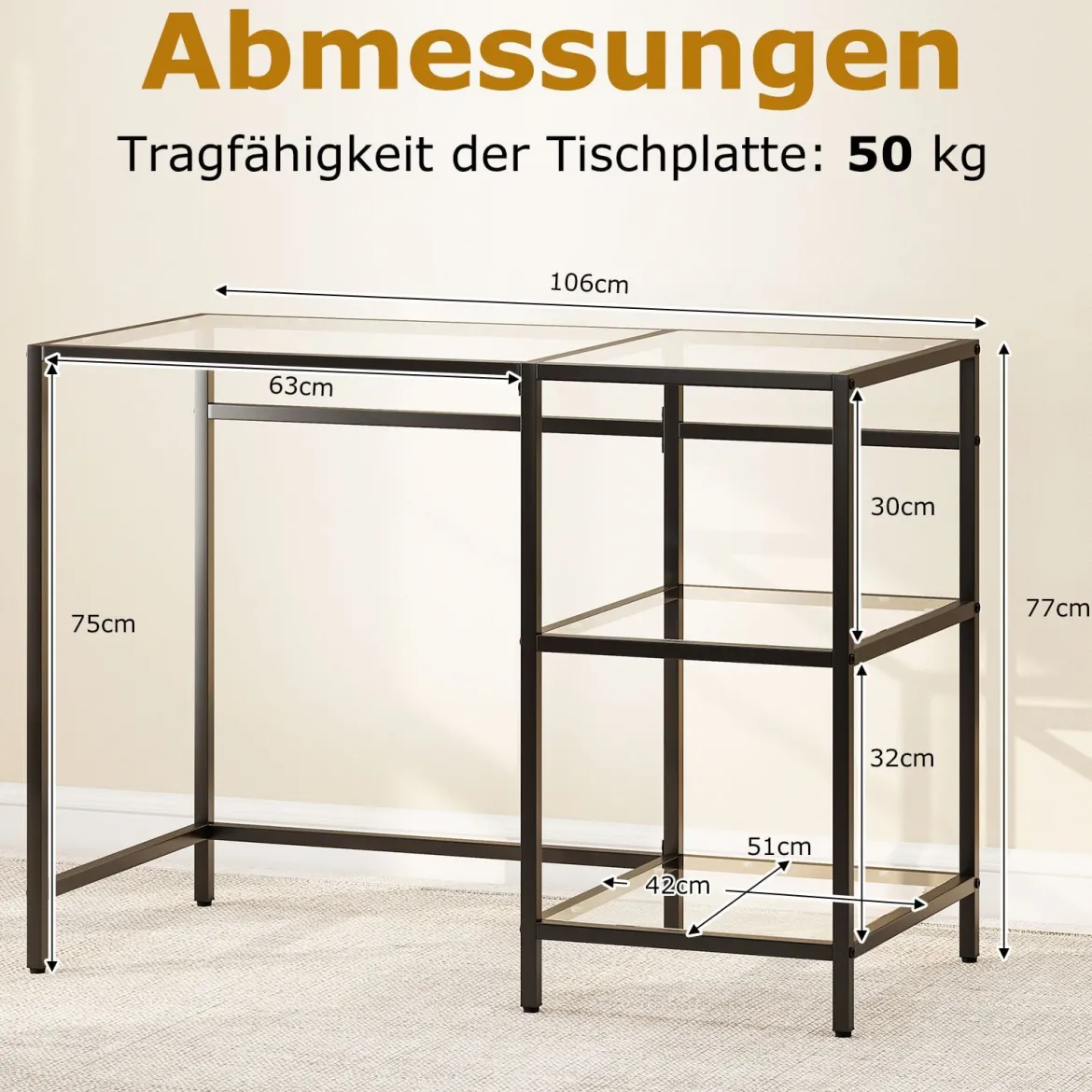 Schreibtisch Computertisch mit gehärtete Glasplatte Schutzglasständer Schwarz