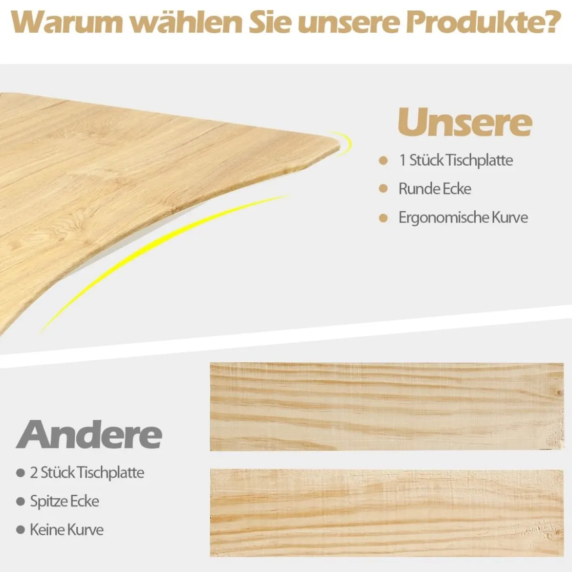 Schreibtisch Computertisch mit Rollen Rollentisch für Büro 95 x 52 x 70 - 107 cm Natur