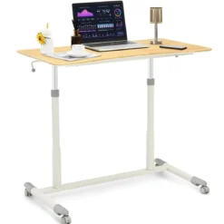 Schreibtisch Computertisch mit Rollen Rollentisch für Büro 95 x 52 x 70 - 107 cm Natur