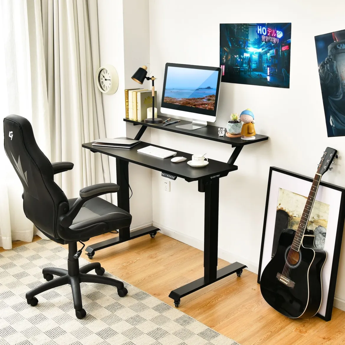 Schreibtisch höhenverstellbar Computertisch auf Rollen Arbeittisch 120 x 68 x 88,5-137,5 cmSchwarz
