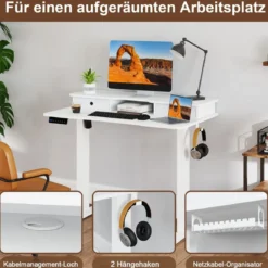 Schreibtisch höhenverstellbar elektrischer Computertisch Stehschreibtisch mit Monitorständer 100 x 60 cm Braun/Weiß