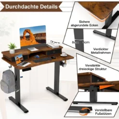Schreibtisch höhenverstellbar elektrischer Computertisch Stehschreibtisch mit Monitorständer 100 x 60 cm Braun/Weiß