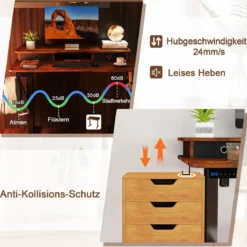 Schreibtisch höhenverstellbar elektrischer Computertisch Stehschreibtisch mit Monitorständer 100 x 60 cm Braun/Weiß