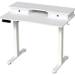 Schreibtisch höhenverstellbar elektrischer Computertisch Stehschreibtisch mit Monitorständer 100 x 60 cm Braun/Weiß
