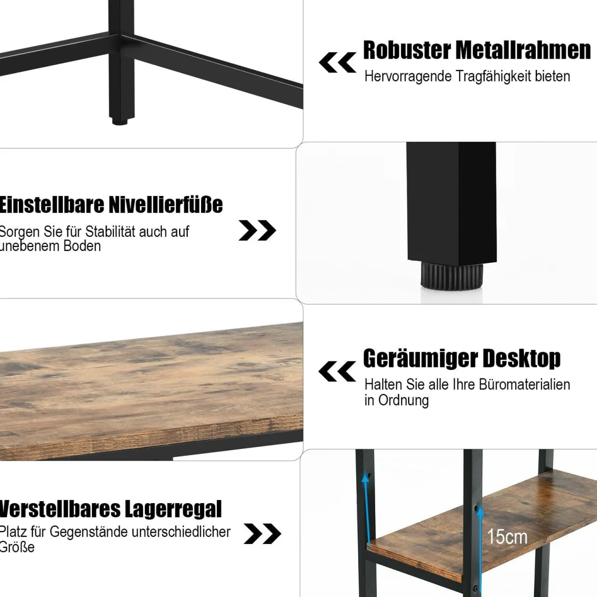 Schreibtisch Industrie Computertisch mit Regal Bürotisch Arbeitstisch Braun 120x60x75cm
