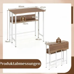 Schreibtisch Klappbar mit Robuster Metallkonstruktion & Ablagefach Computertisch Holz Natur