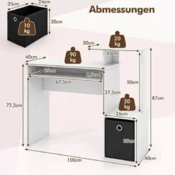 Schreibtisch Kleiner Computertisch mit Druckerablage Bürotisch für Home Office 100 x 40 x 87 cm Weiß