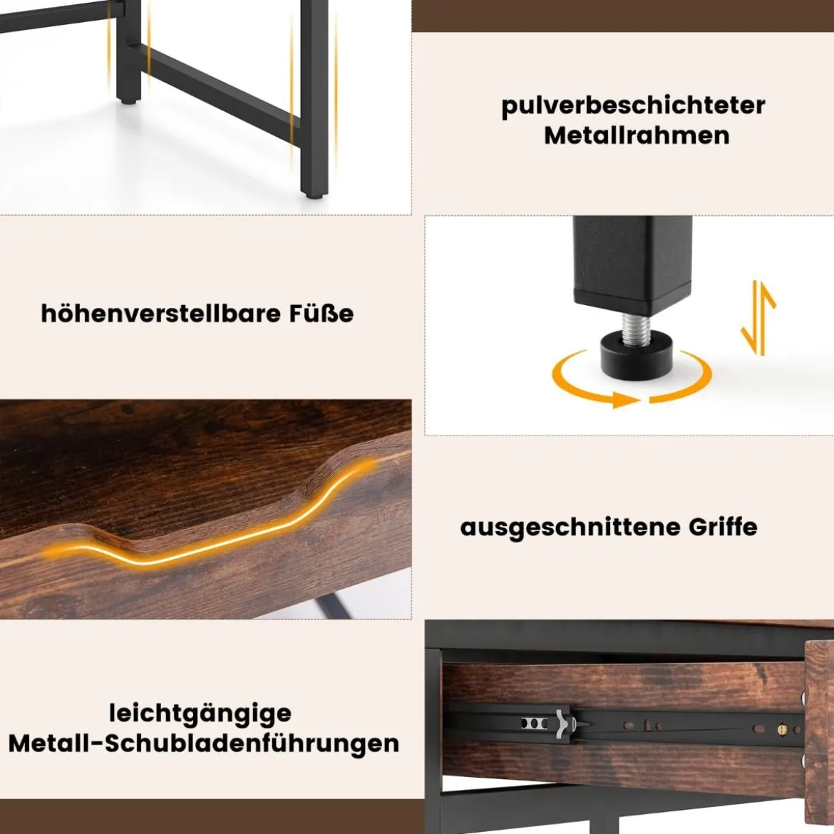 Schreibtisch Kleiner Computertisch mit Schublade & verstellbarem Regal 100 x 50 x 76 cm Rustikales Braun