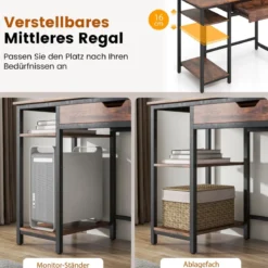 Schreibtisch Kleiner Computertisch mit Schublade & verstellbarem Regal 100 x 50 x 76 cm Rustikales Braun