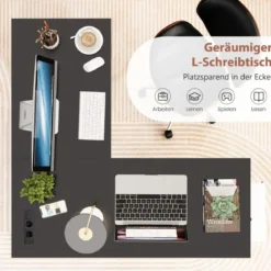 Schreibtisch L-Form Eckschreibtisch mit Steckdosen & USB-Anschlüssen 120 x 120 x 75 cm Schwarz/Rustikales Braun