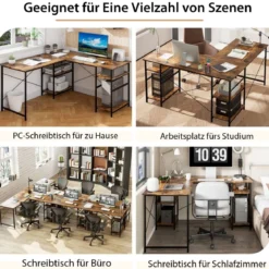 Schreibtisch L-Form Reversibler Eckschreibtisch mit 4 Ablagen 151 x 151 x 75 cm Rustikales Braun