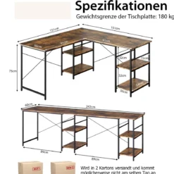 Schreibtisch L-Form Reversibler Eckschreibtisch mit 4 Ablagen 151 x 151 x 75 cm Rustikales Braun