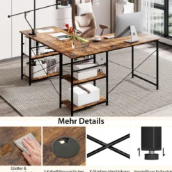 Schreibtisch L-Form Reversibler Eckschreibtisch mit 4 Ablagen 151 x 151 x 75 cm Rustikales Braun