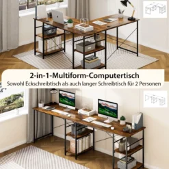 Schreibtisch L-Form Reversibler Eckschreibtisch mit 4 Ablagen 151 x 151 x 75 cm Rustikales Braun